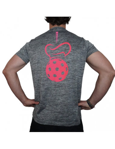Camiseta deportiva para pickleball gris y rosa