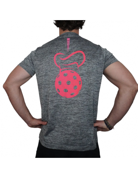 Camiseta deportiva para pickleball gris y rosa